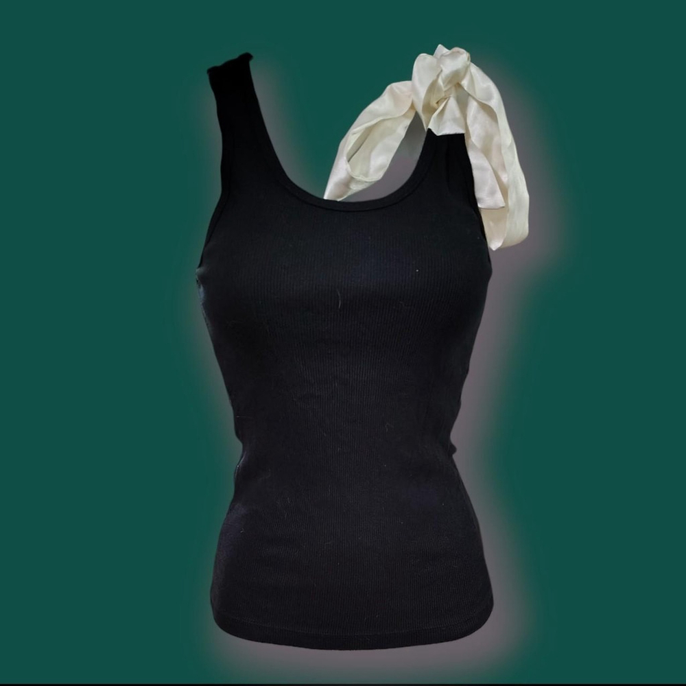 Vintage Arden B Black Ribbed Tank with Ribbon Strap